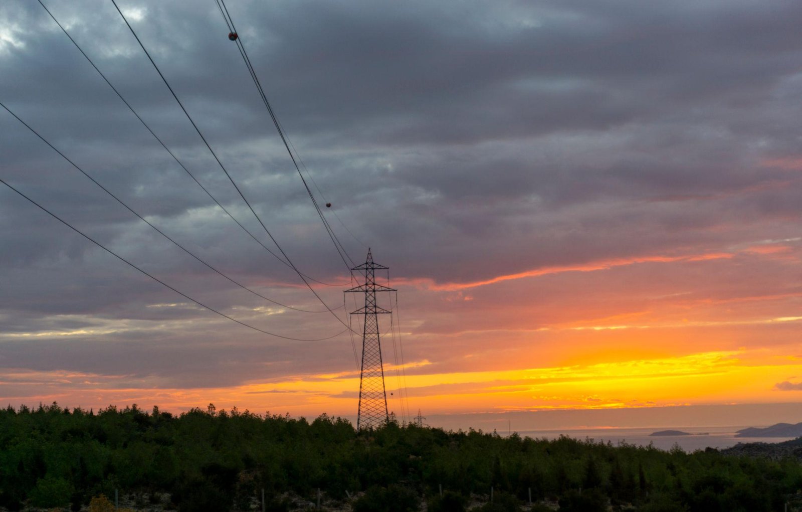 Power transmission corridor at sunset